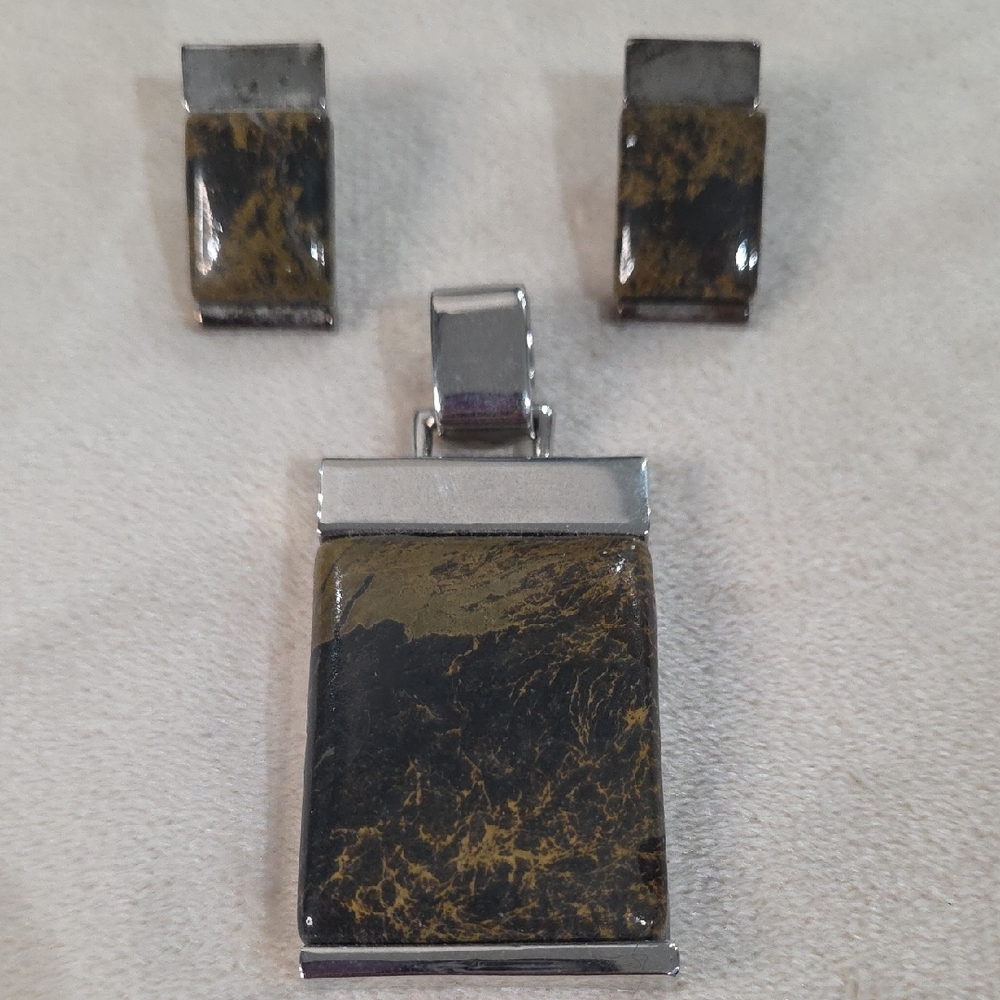 Silver and Black/brown Stone Jewelry Set